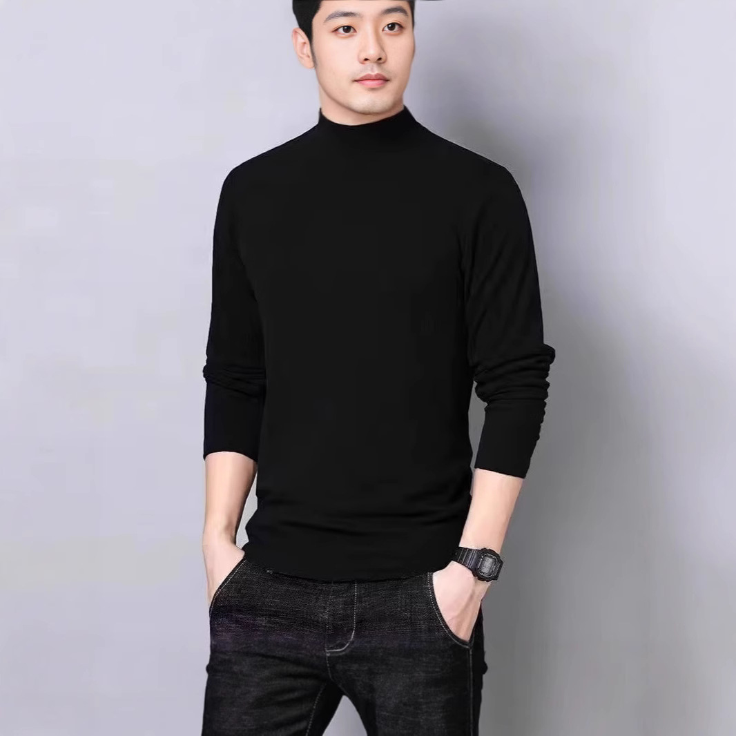 양면 독일 벨벳 하프 터틀넥 긴팔 티셔츠 남성용 따뜻하고 방한 홈웨어 잠옷 중간 칼라 대형 가을 코트 바닥 셔츠