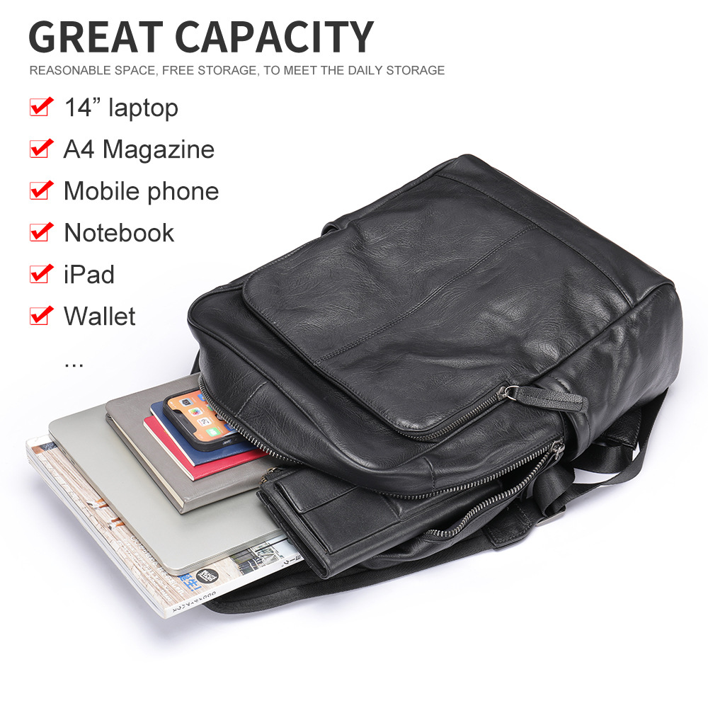 Ba lô da thật nam đựng laptop 15.6 inch, phong cách công sở đi làm và đi học — Màu đen, Cà phê, Mùa thu tự nhiên màu đen, Cà phê tự nhiên rơi