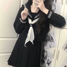 正统黑三本制服水手服基础款套装日系中间服学院风校供学生春夏