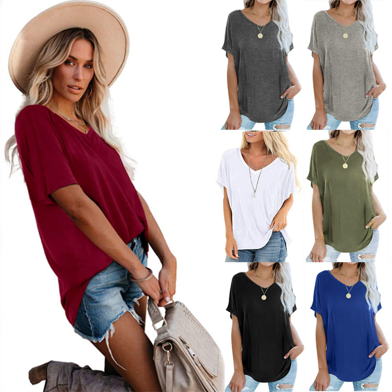 2026 European and American Foreign Trade Amazon Cross-Border Hot-Selling Women's T-Shirt Loose Fit V-Neck Plus Size Casual Summer Top