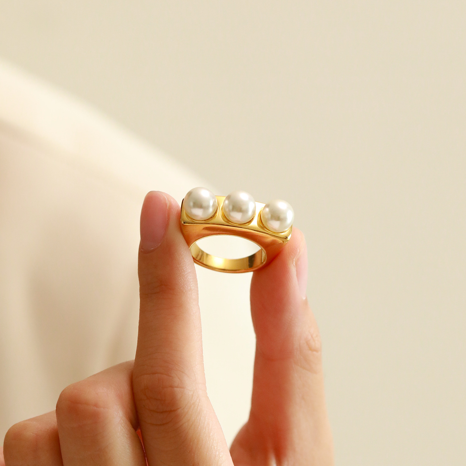 Titan Stahl Elegant Glam Geometrisch Überzug Inlay Künstliche Perlen Türkis Ringe display picture 5