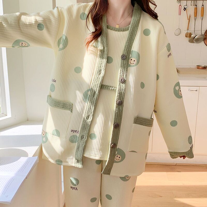 Maternity Air Cotton Postpartum Nursing Three-Piece Set Autumn and Winter Maternity Pajamas Maternity Wear Breastfeeding