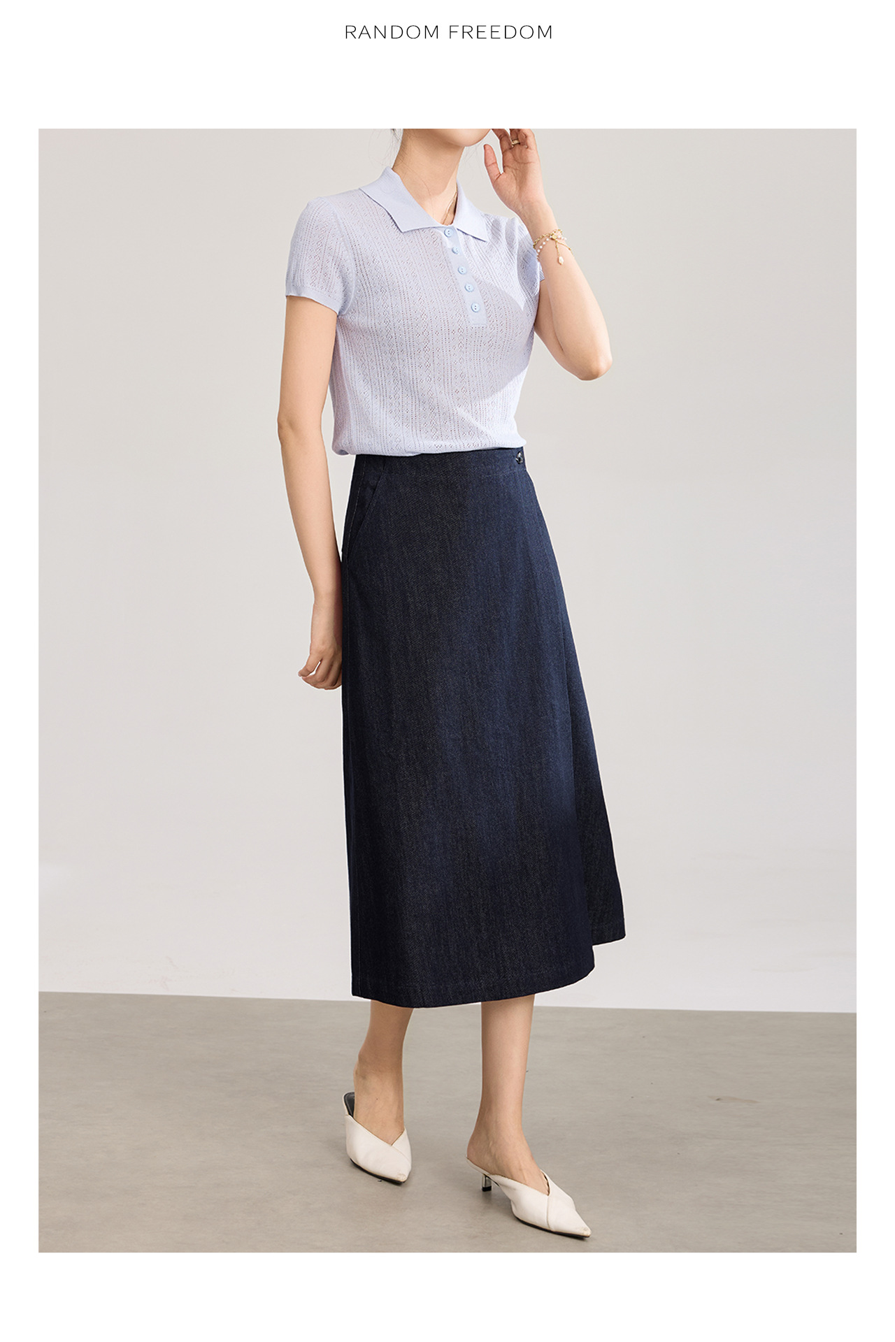 Chân váy jean nữ dáng suông một mảnh vải denim cotton thoáng khí — màu xanh đậm chi tiết 15