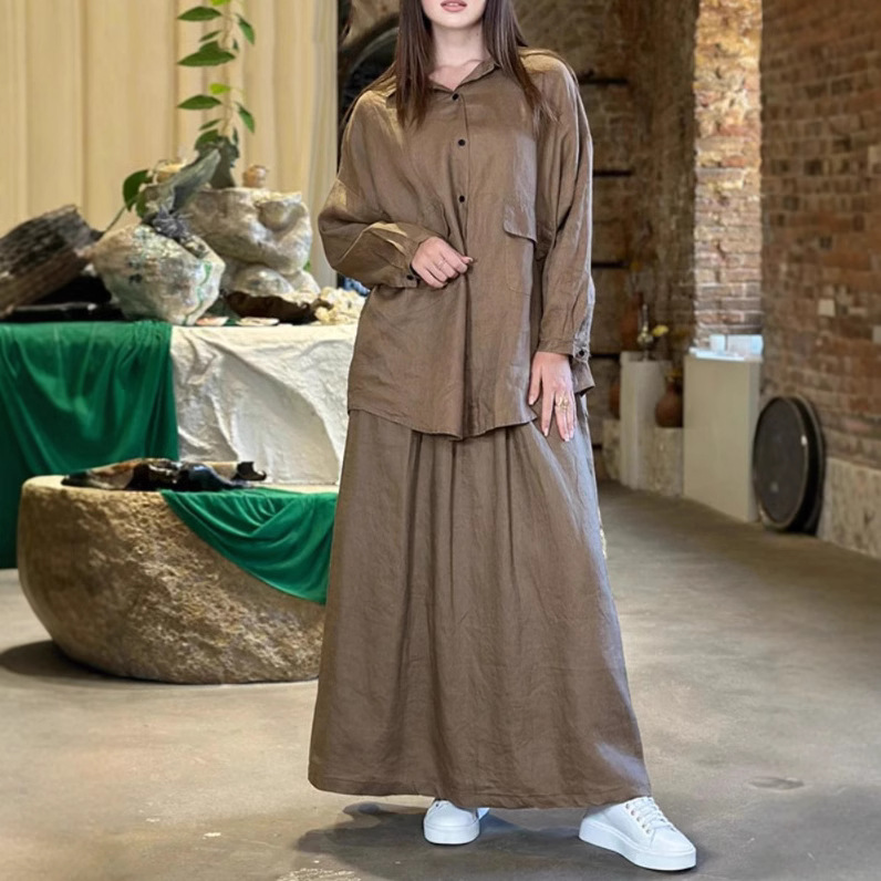 European American Cross-border 2025 Spring And Autumn New Women's Vintage Plus-size Collared Long-sleeve Shirt Dress_ecoleips.com