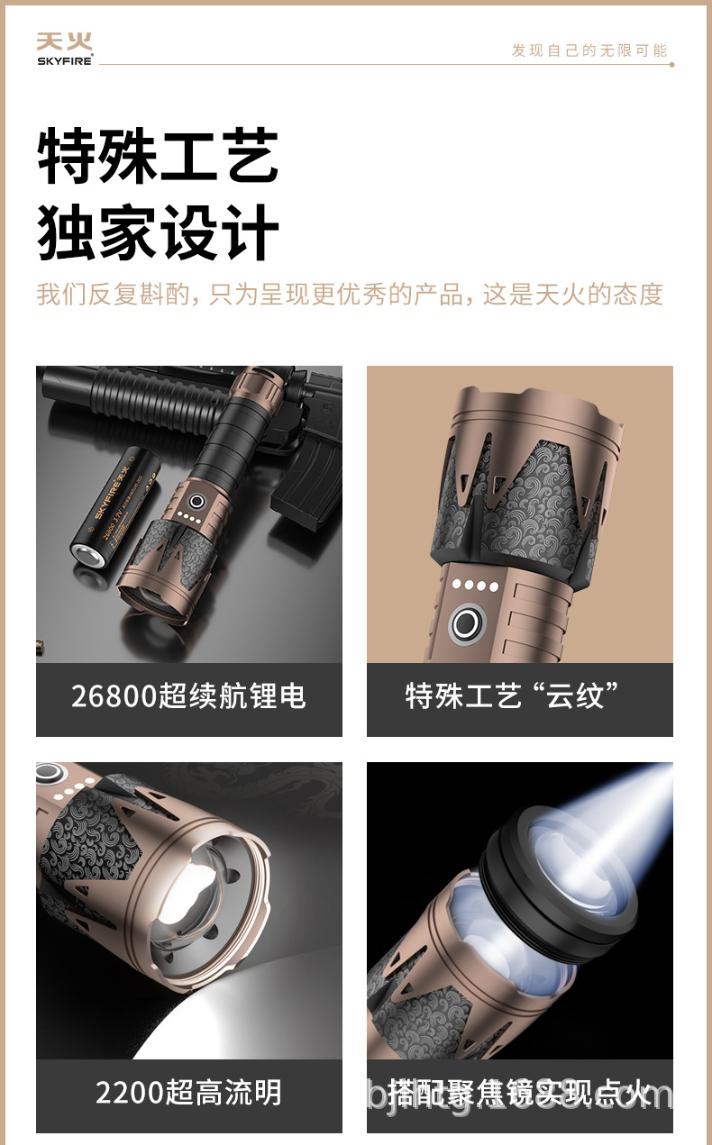 Tianhuo Chenlong Flashlight Strong Light Charging Super Bright Outdoor Long-shot Multifunctional White Laser Portable Home Patrol