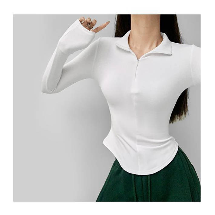 2025 European-American style slim-fit top sexy spread-collar long-sleeve T-shirt women hot-girl fitted-waist inner-wear fall/winter base shirt