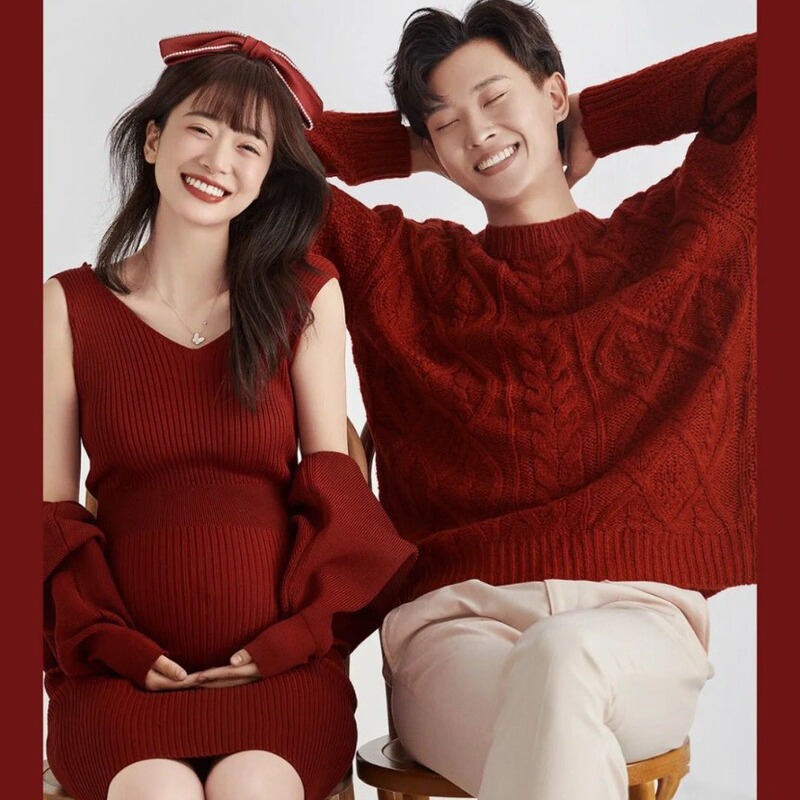 New Christmas theme maternity photo clothing photography photo Red New Year pregnant mommy couple photo art photo