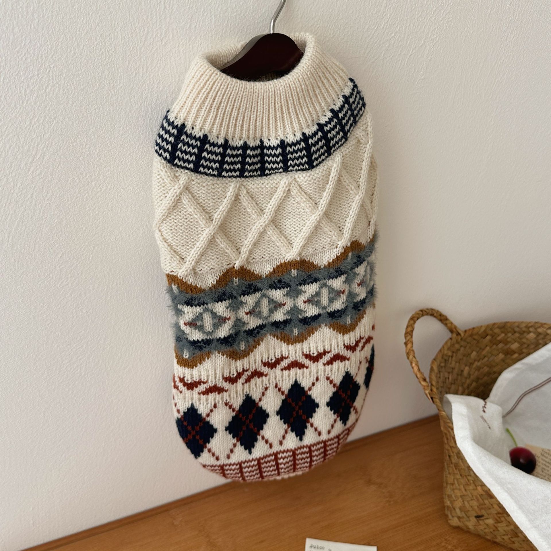 Herfst en winter truien voor huisdieren hondenkleding kleine honden en katten Fair Isle ruitpatroon retro Britse stijl