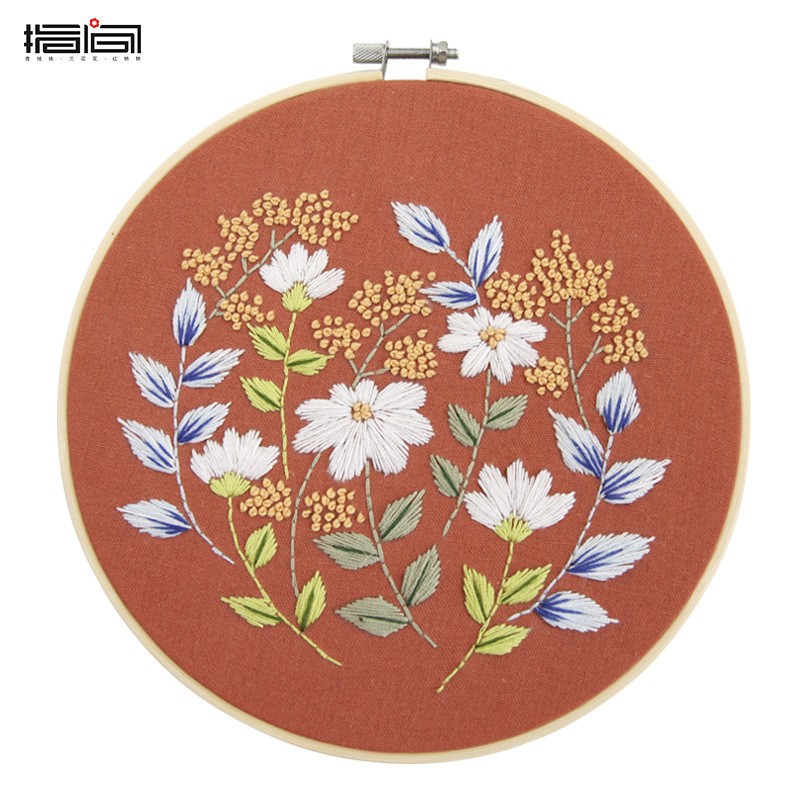 Lu bordado hecho a mano paquete de material de bricolaje decoración de la sala de estar colgando pintura transfronteriza descripción inglés flores brillantes y plantas traje