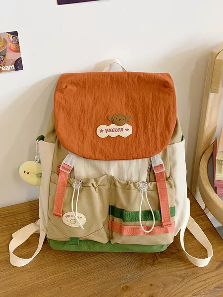 Backpack Large Capacity Contrast Color Matching Cute Dopamine Backpack Casual Lightweight Korean Middle School Campus School Bag