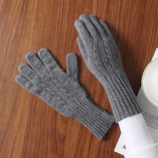 Pure Wool Knitted Twisted Touch Screen Long Wrist Bracer Outdoor Cycling Commuting Finger Warm Touch Screen Cashmere Gloves