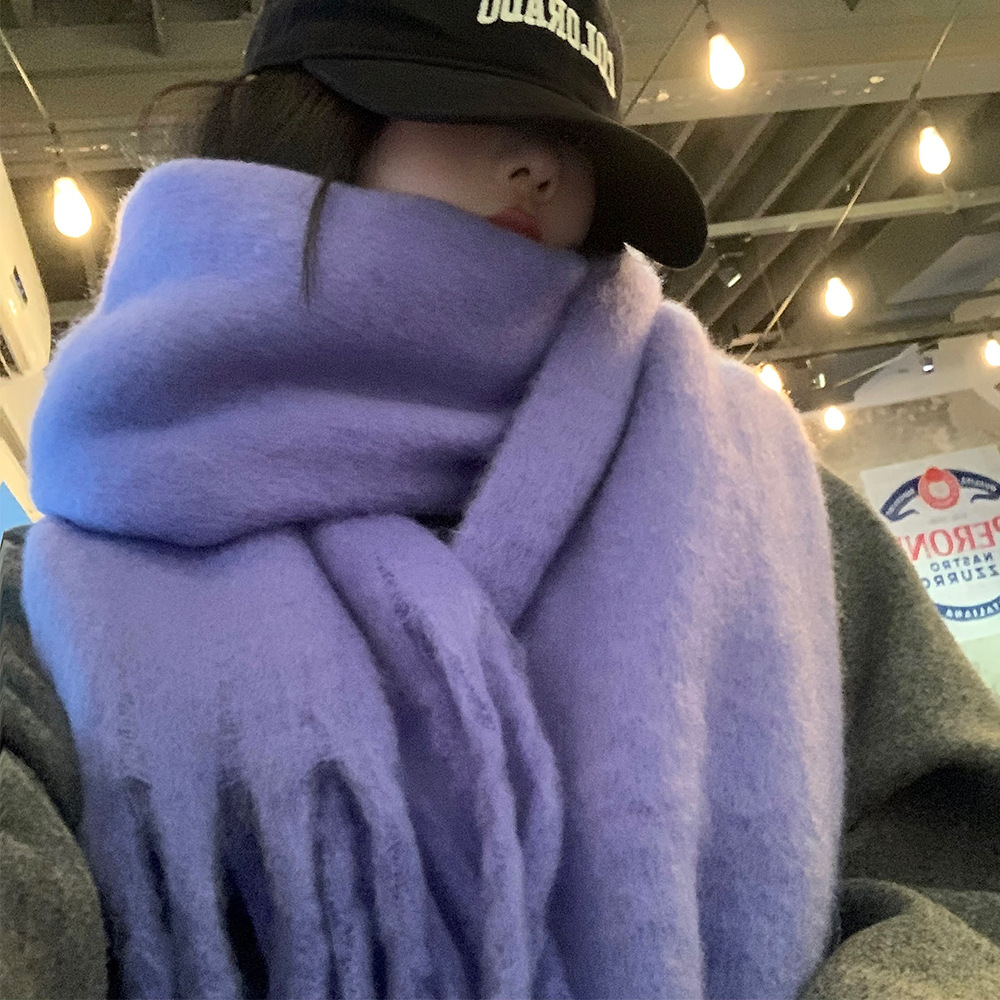 Solid colored mohair women in autumn winter 2024, new versatile scarf for Korean version, high-end and thickened warm_voghion.com