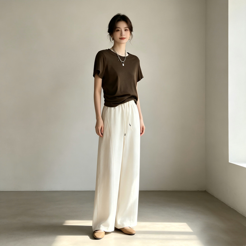 【Tencel Cotton Pants】Summer Thin Lightweight Ice-Feel Tencel Cotton Straight Wide-Leg Casual Pants for Women Factory