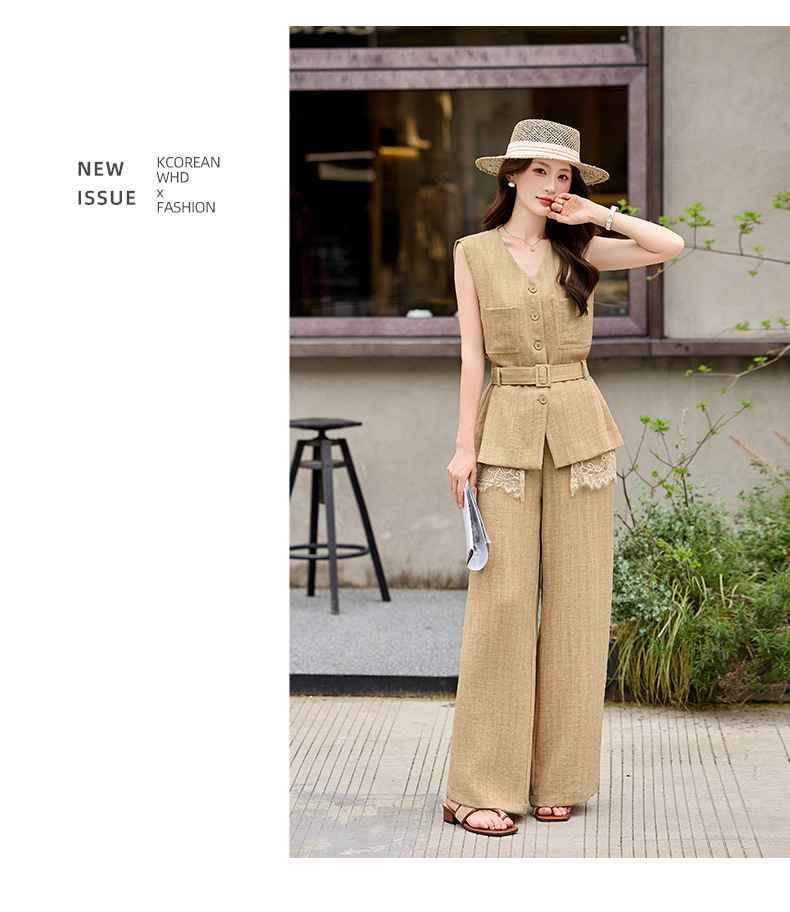 Bộ vest quần ống rộng nữ phối ren dây rút eo 2 món YH6133 — Màu ảnh chi tiết 15