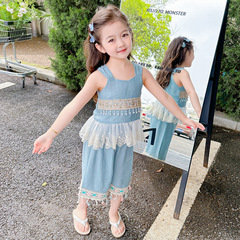 女童夏裝套裝2024新款兒童夏款洋氣民族國風女寶寶夏季背心兩件套