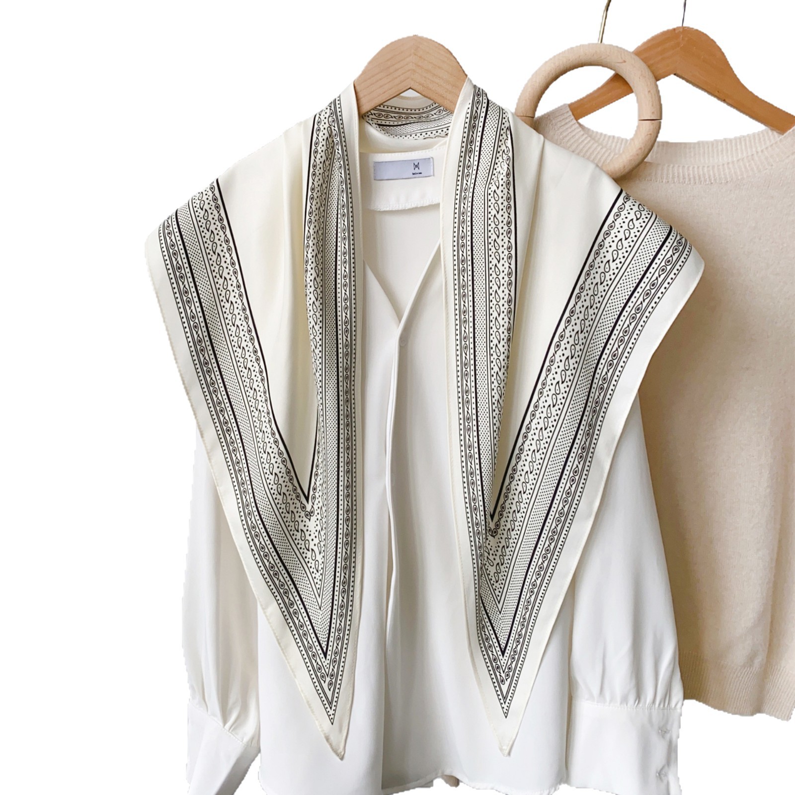 2025 nuevo estilo verano todo-fósforo cintura a juego camisa traje de mezclilla chal seda de sarga toalla triangular de moda fresca