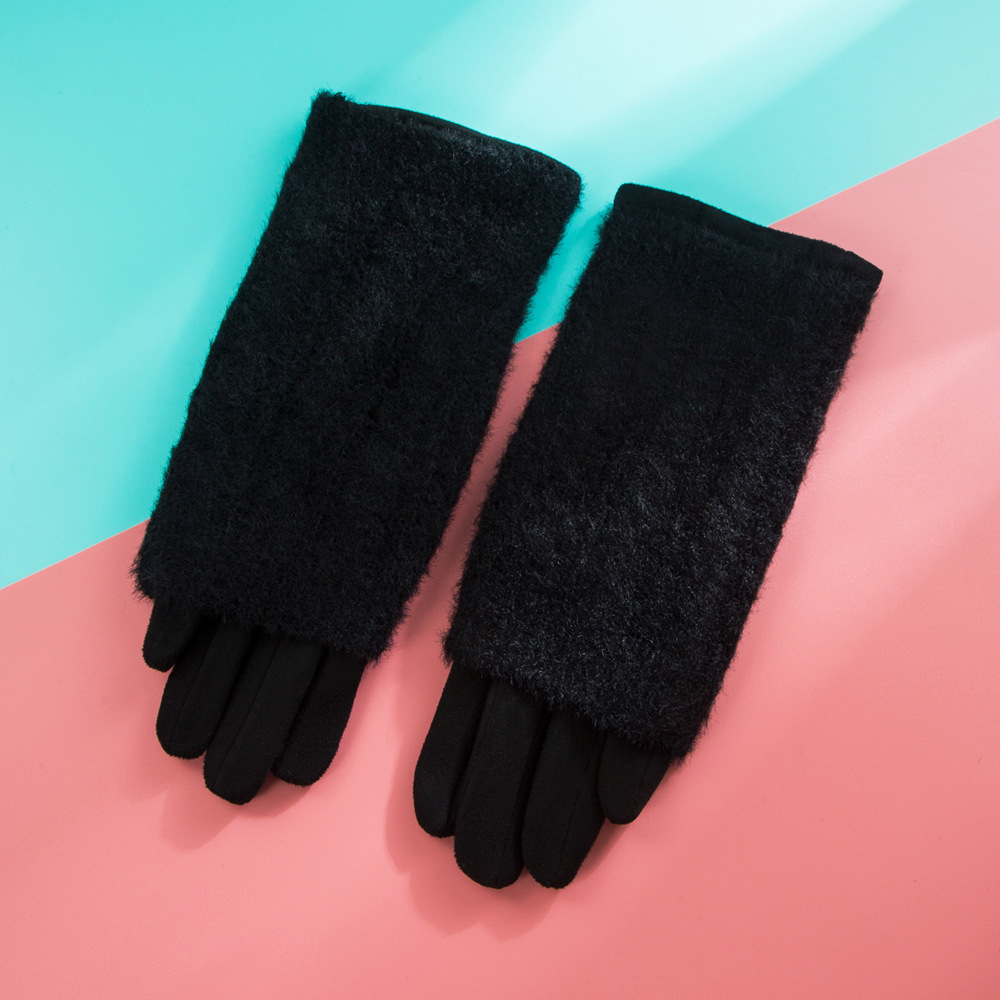 One Size Size New Gloves Winter Korean Version Of Simple Riding Gloves Plush Warm And Cold-proof Finger Touch Screen Gloves