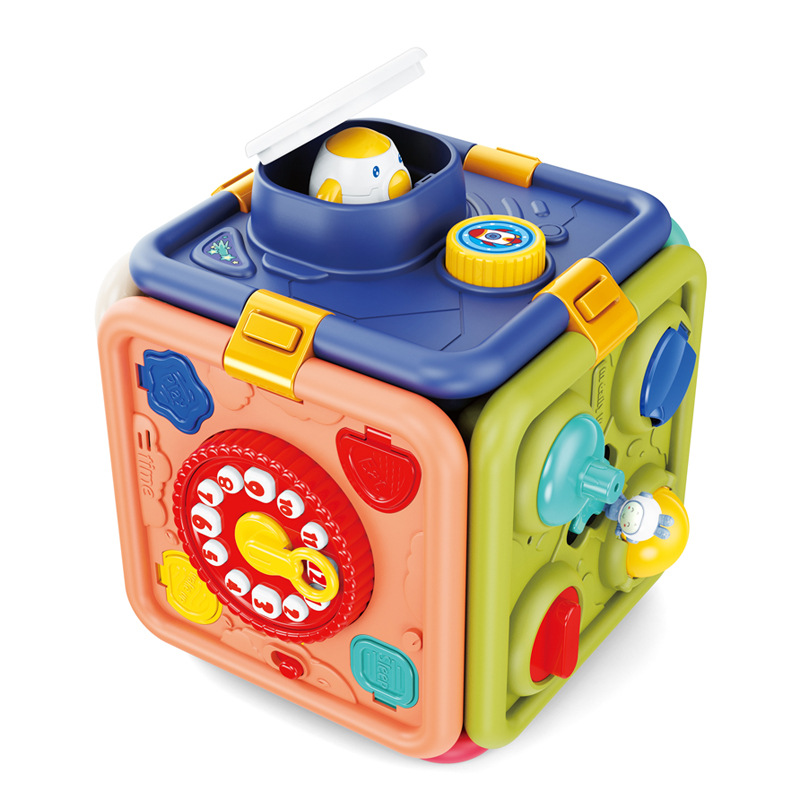 Montessori educación temprana juguetes educativos hexaedro ocupado Bola de simulación infantil dibujos animados sonido y luz música juguetes para bebés transfronterizos