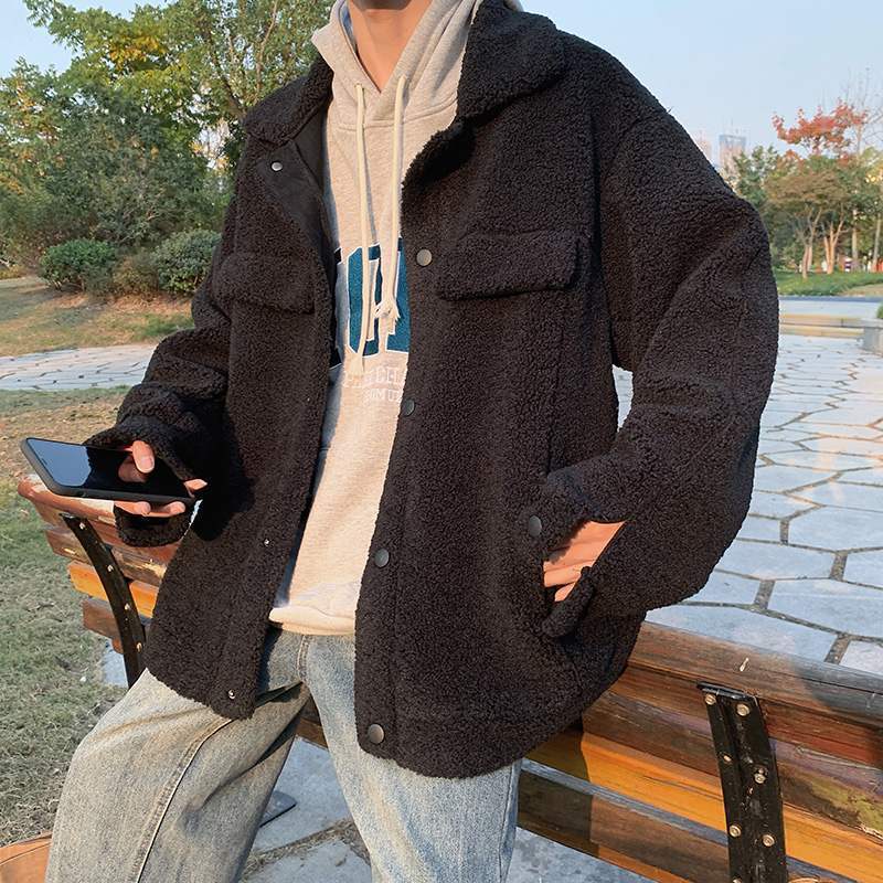 Otoño e Invierno lana de cordero japonés BF chaqueta de los hombres de estilo coreano de moda engrosada chaqueta ins ruoshuai frito calle versátil guapo
