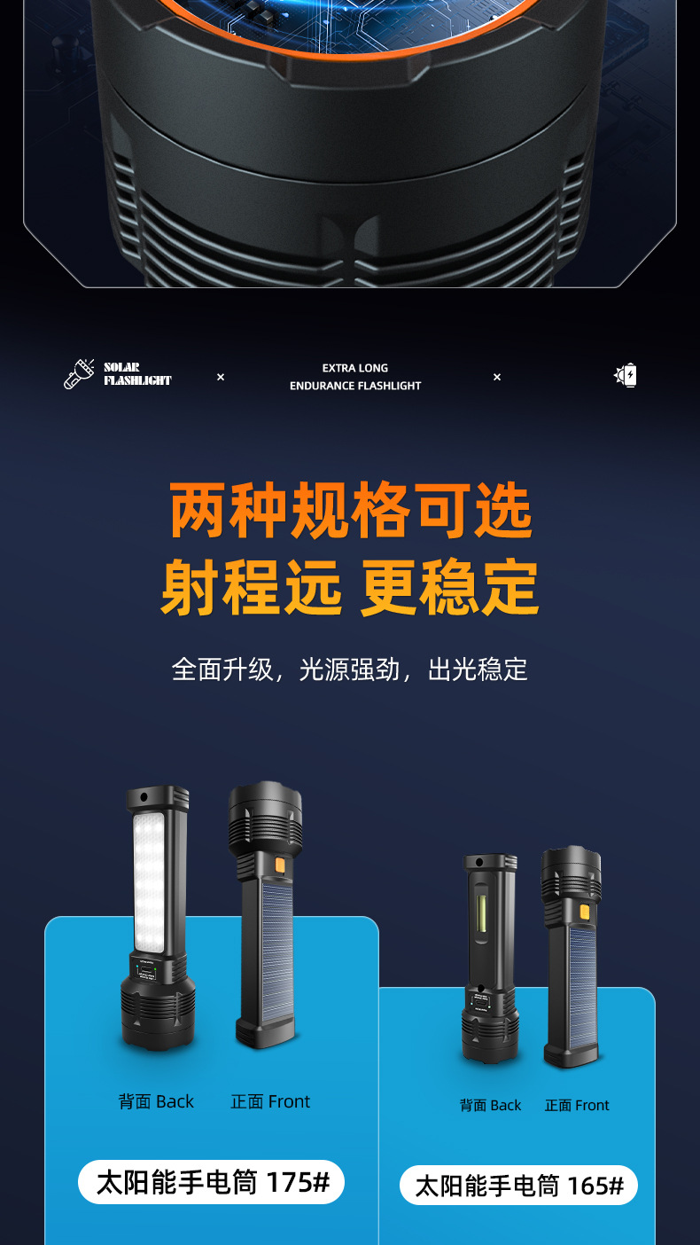 Photovoltaic Solar Flashlight Strong Light Super Bright Outdoor Long-shot Bright Long-life Battery Charging Portable Concentrator