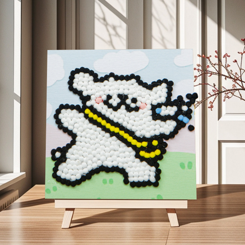 Pintura de bola de pelo Dibujos animados Niños creativos Pegatinas a mano Diy Material hecho a mano Paquete Marco estirado Pintura adhesiva Marco de madera maciza Pintura decorativa