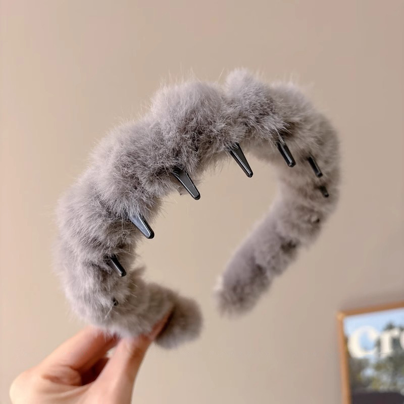 Alto cráneo de lana ondulado banda de cabello para mujeres lavado de cara maquillaje especial banda de cabello con dientes antideslizante acabado de cabello agrupado tocado