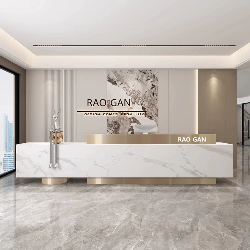 Современный простой высококачественный мраморный сланец для гостиничной компании, стойка регистрации, арочный угол, кассир, бильярдный зал, бар отеля