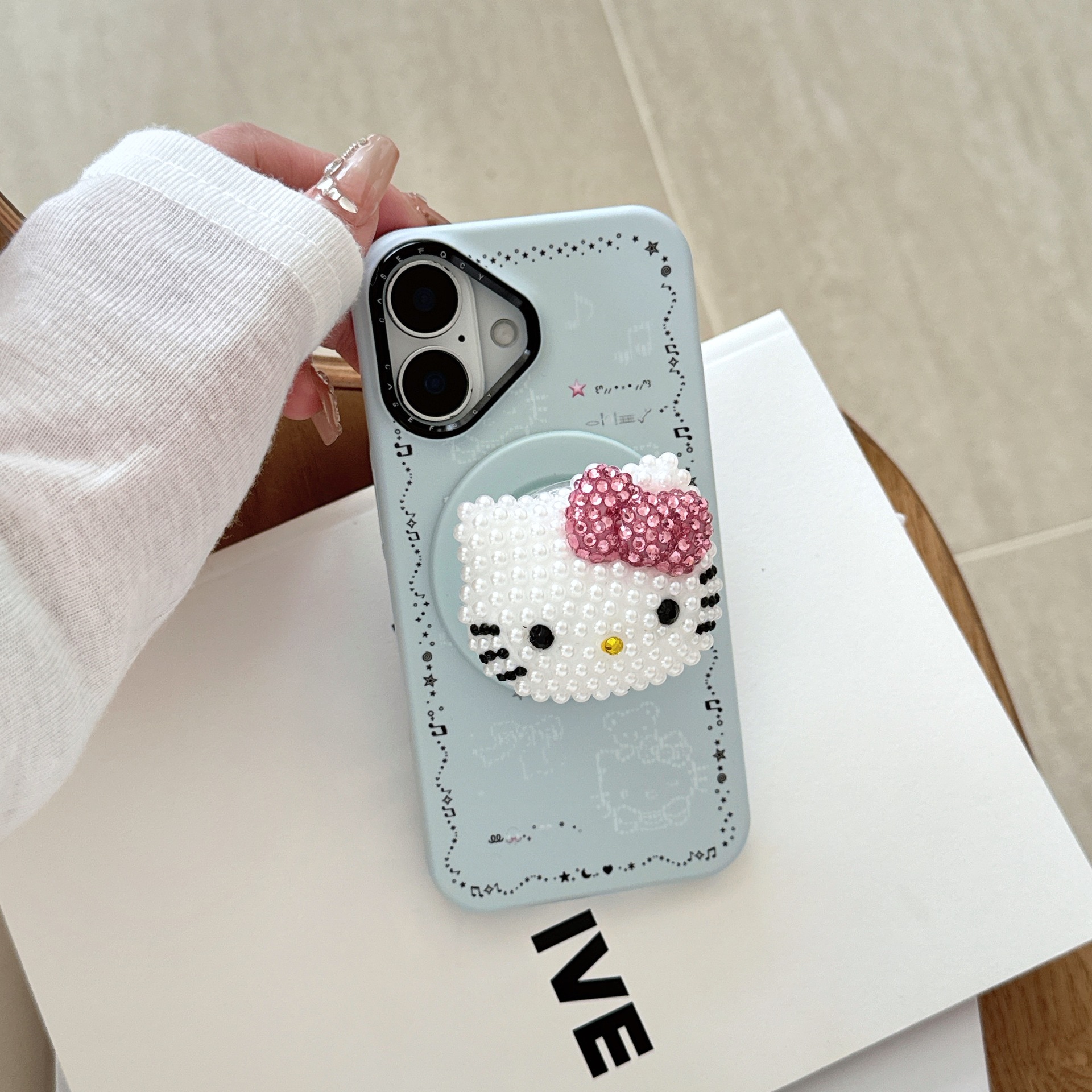 Linda base nota KT cat apple 16ProMax funda para teléfono móvil 15Pro perla KT cat 14/13 nuevo 16