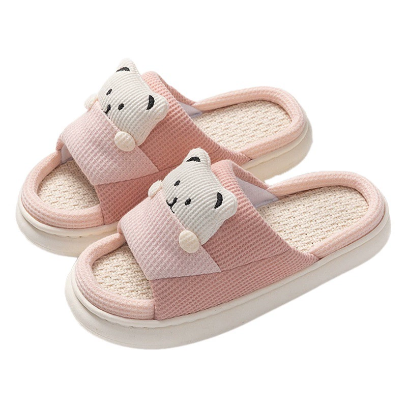 Новые домашние практичные хлопковые тапочки с мультяшными рисунками, весенние льняные тапочки, женские модные тапочки на толстой подошве оптом