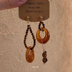 【秋日焦糖】不对称棕色平安扣串珠流苏耳环女复古新中式耳饰耳钉