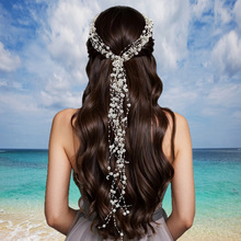 时尚轻奢婚礼手工串珠发带白色珍珠欧美新娘宴会派对选美发饰跨境