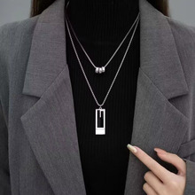 欧美大牌感双层方牌毛衣链2025年新款潮秋冬长款项链高级配饰颈链