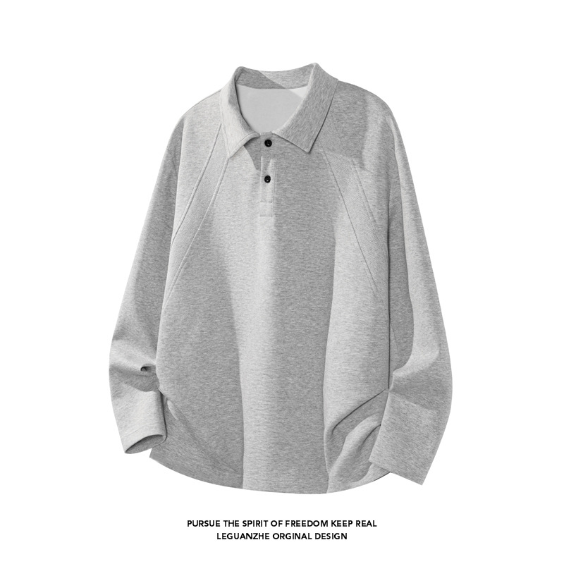Polo/sweat-shirt en coton chinois à épaules droites, style américain, pour homme, printemps-automne, patchwork déstructuré._voghion.com