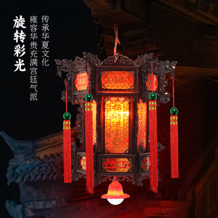 七彩旋转LED灯笼仿古六角宫灯国潮节日中式庭院阳台乔迁灯笼-阿里巴巴