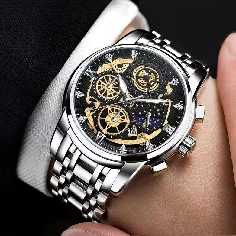 KASARO Waterproof Quartz Men's Watch - Trendy Design with Stylish Dual-Tone Bracelet