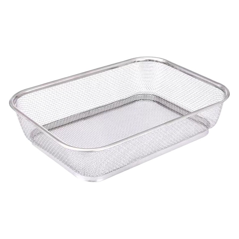 Stainless Steel Drain Basket Rectangular Fruit Basket Rice Washing Basket Vegetable Basin Filter Basket Multi-Purpose Mesh Vegetable Basket Leaking Basket
