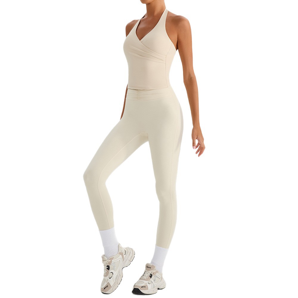 Cross-border cintura alta elevación de cadera acondicionamiento físico de hierro con cojín de pecho para mujeres sujetador deportivo ropa de yoga dos piezas