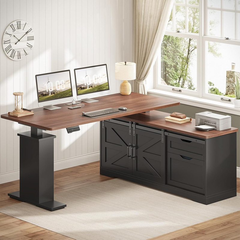 Manufacturer Wholesale L-Shaped Standing Desk 55inch Height-Adjustable Corner Desk with Storage Drawer