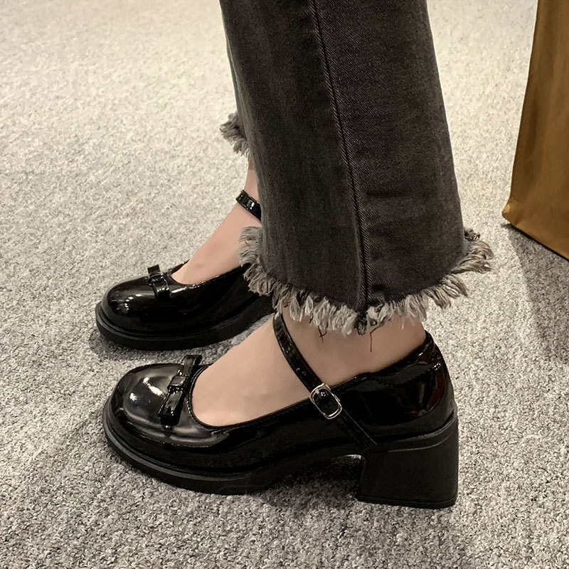 粗跟复古玛丽珍鞋女2025秋新款蝴蝶结日系jk百搭棕色一字扣小皮鞋|undefined
