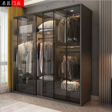 DZ现代简约网红衣柜移门 灰色茶色黑色钢化玻璃隔断衣橱推拉门