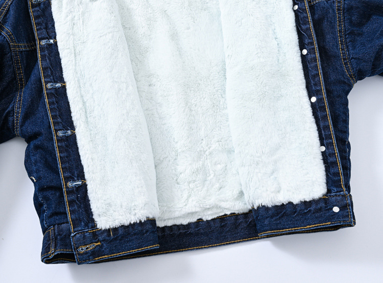 GraceChic Giacca in denim da donna, stile coreano, oversize, casual, spessa, ampia, con collo in pelliccia, foderata in pile, alla moda, con spalle cadenti, nuovo stile_voghion.com