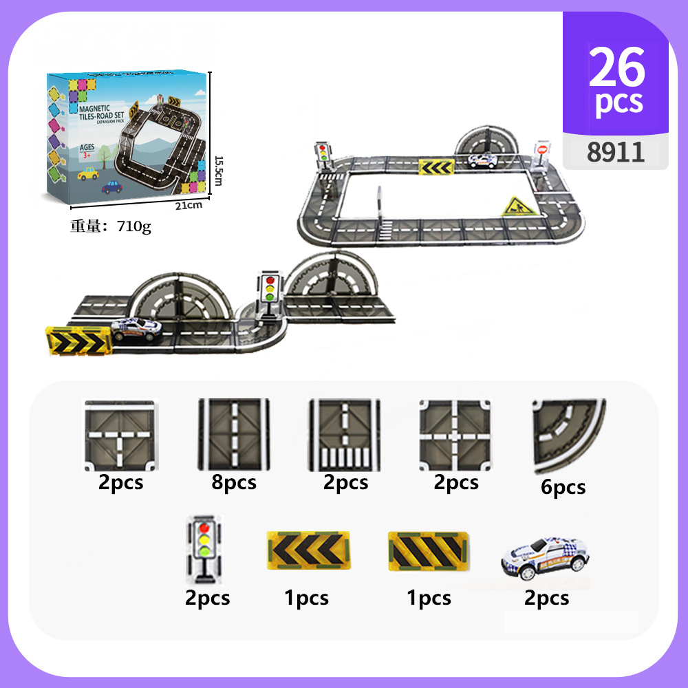 Bloques magnéticos de ventana de color transfronterizos 7.5C impresos carreteras de construcción de tráfico urbano piezas magnéticas juguetes de puzzle para niños