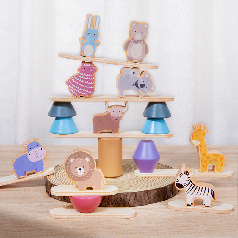 CE madera bosque animal Jenga rompecabezas educación temprana Jenga bebé equilibrio bloques de construcción de Madera Juguetes interactivos entre padres e hijos