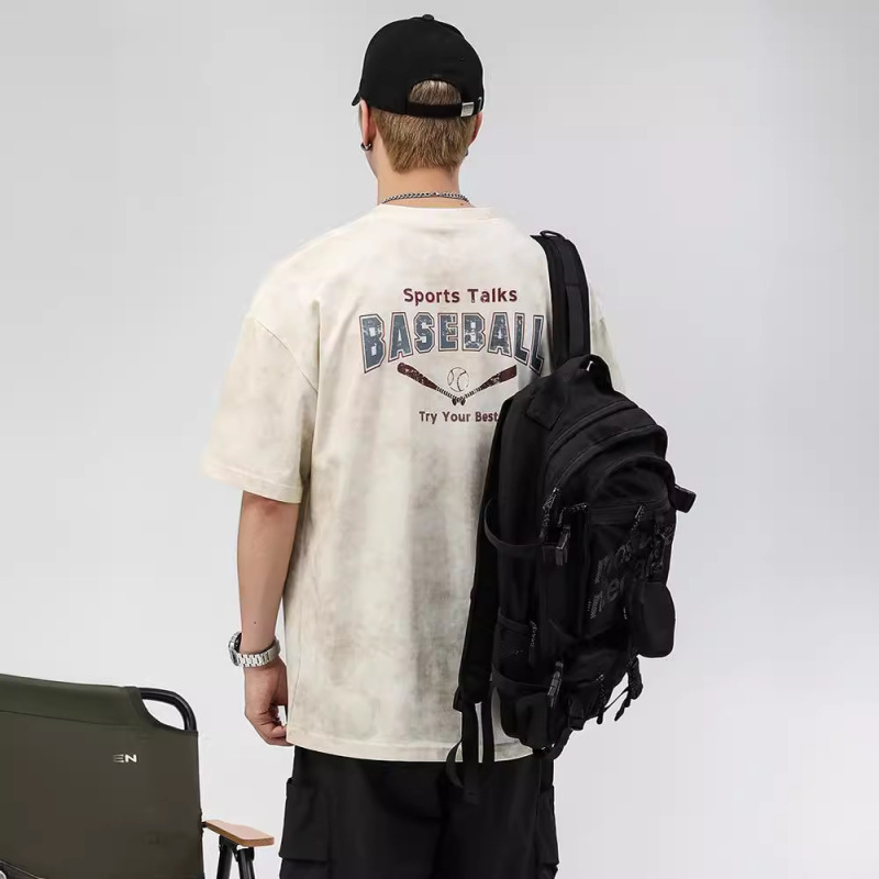 2024 Refreshing Quick-drying Anti-wrinkle Cool T-shirt Heavy Brand Summer Short T-shirt Baseball Printed Ins Loose T-shirt