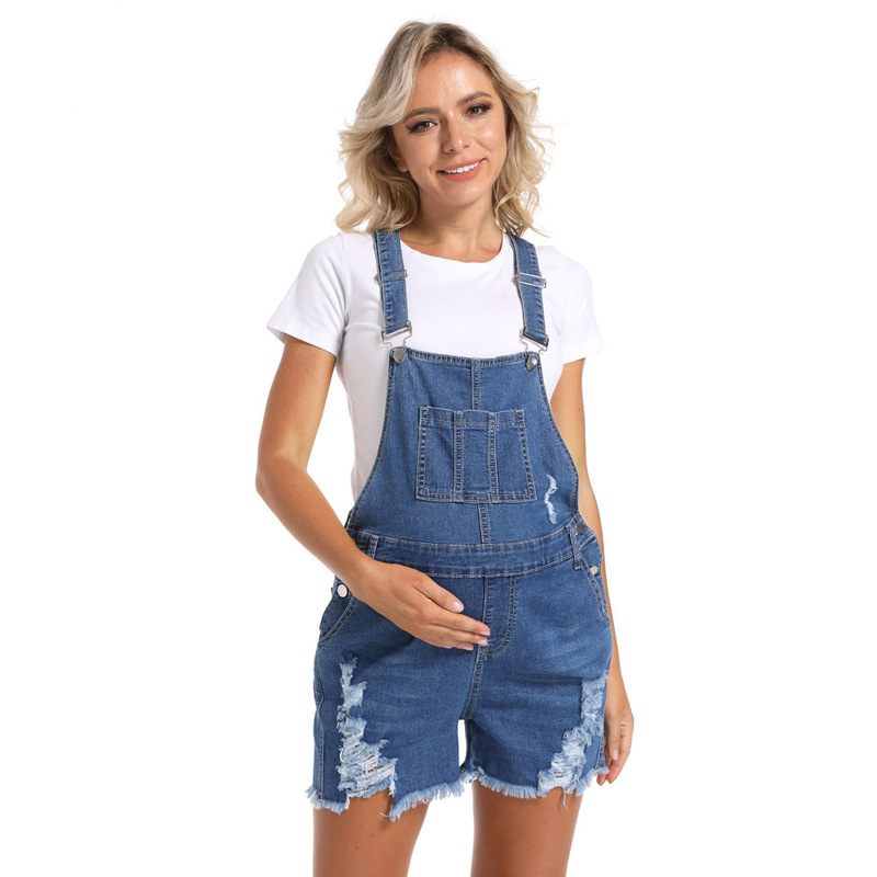 Summer New Style Maternity Denim Overalls Shorts, Loose Plus-Size Maternity Wear, Fashionable Frayed Maternity Pants Summer New Style Maternity Denim Overalls Shorts, Loose Plus-Size Maternity Wear, Fashionable Frayed Maternity Pants