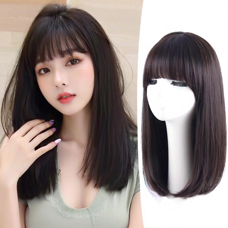 Wig Full Head Women's Black Long Straight Wig Medium Long Hair Natural Full Head Cover Artificial Chemical Fiber Air Bangs in stock First Hair
