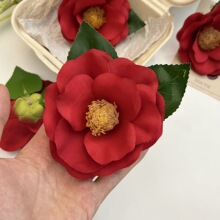 红色仿真山茶花花头装饰花diy发饰茶花仿真花朵发卡婚礼家居装饰