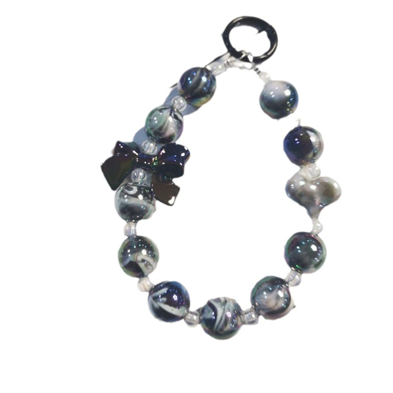 Galvanizado con cuentas arco llavero del coche colgante teléfono móvil lindo color caramelo pintura anillo perla accesorios bolsa de decoración