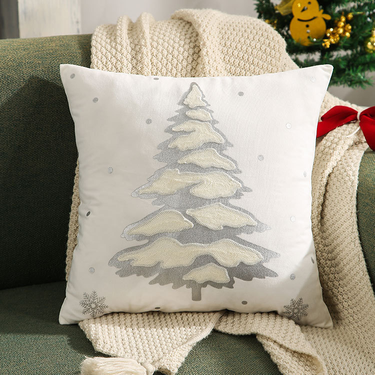 ヘラジカのクリスマスツリーブロンズ枕カバー、秋冬スノーフレーク刺繍クッションカバー45*45、クロスボーダーホットセール|undefined