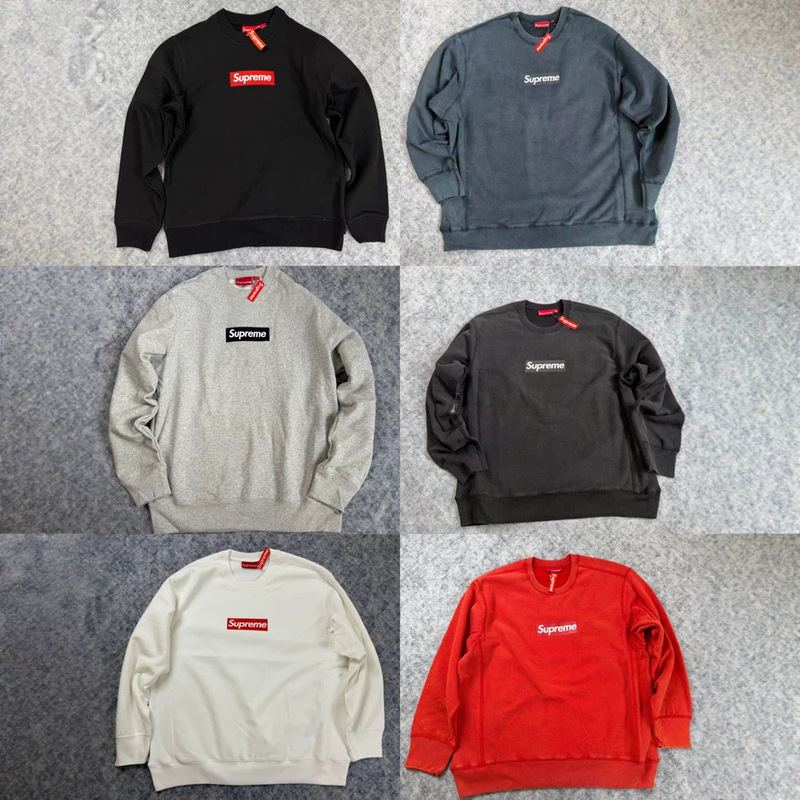 Supreme25Ssbox Washed Sweatshirt American-Style Round-Neck Sweatshirt for Men and Women Retro Long-Sleeved High-Quality Version
